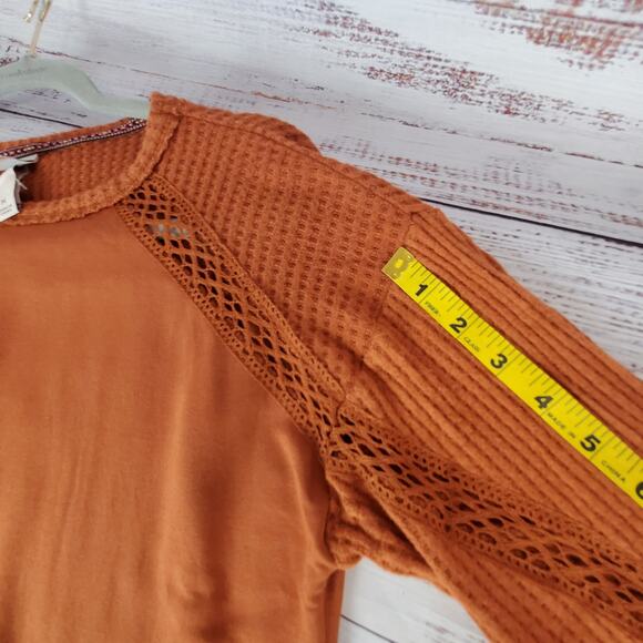 Knox Rose Lace Waffle Knit Thermal Top Med Burnt Orange Long Sleeve Sweater NWT - Picture 12 of 12